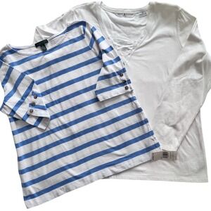 2X Plus Size Top Bundle Tommy Hilfiger NWT Lace-Up V-Neck + Lauren Ralph Lauren